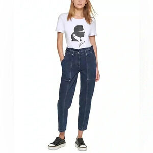 Karl Lagerfeld Paper Bag Waist Dark Wash Jeans 14